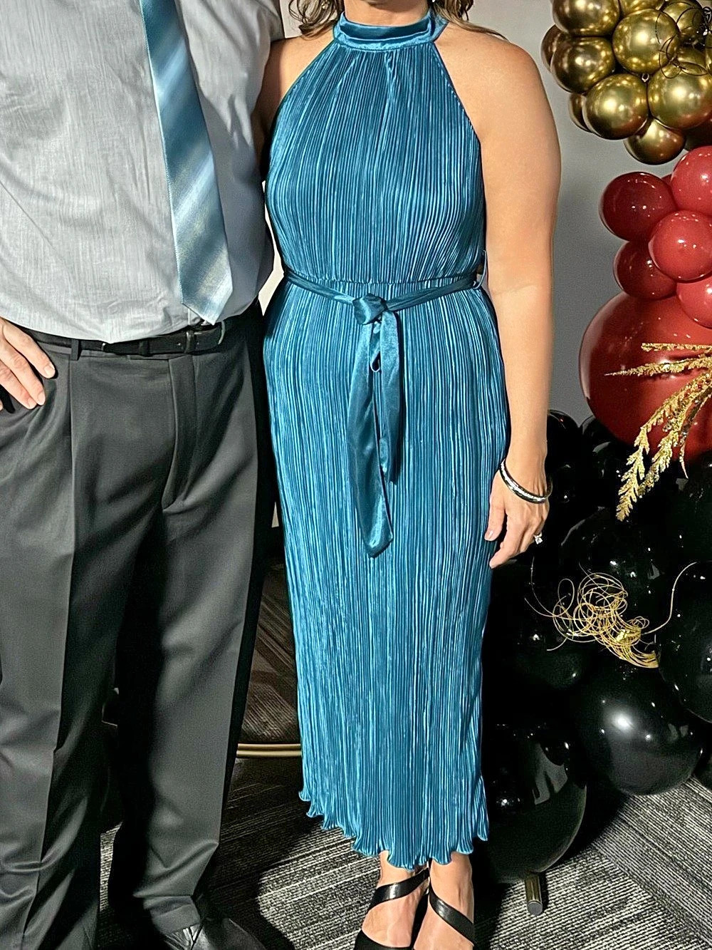 Pleated Halter Maxi Dress in Blue Like New